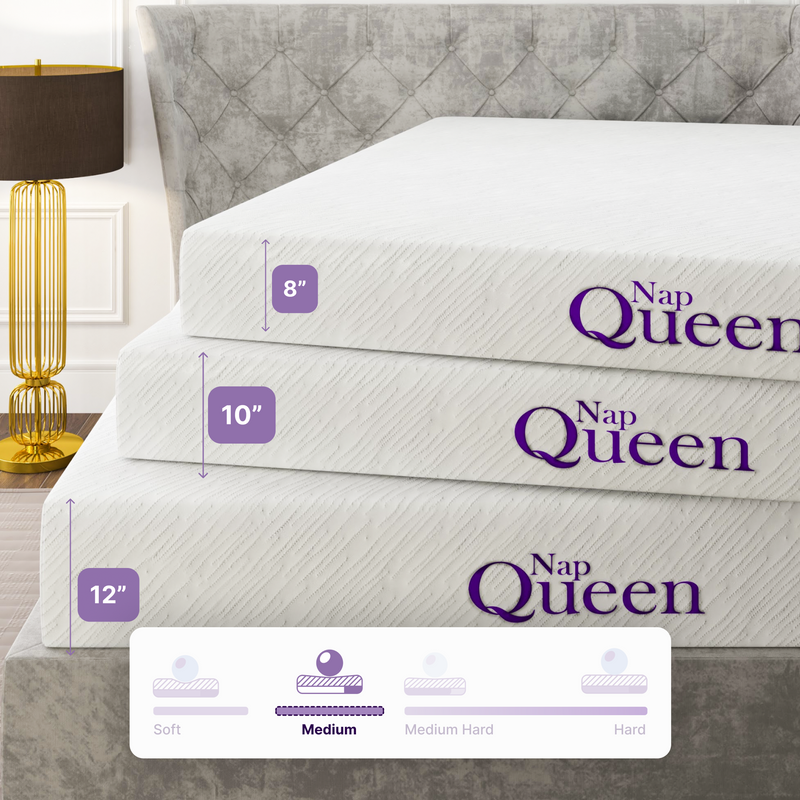 a stack of mattresses with measurements