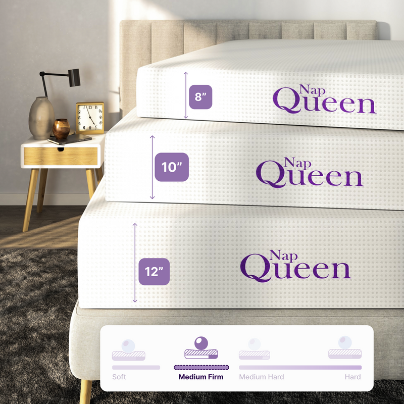a bed with mattresses stacked on top. Bamboo Charcoal Infused Memory Foam Mattress